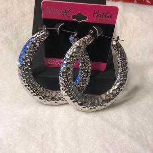 Oversized Finished Silver Tone  Hammered Earrings New